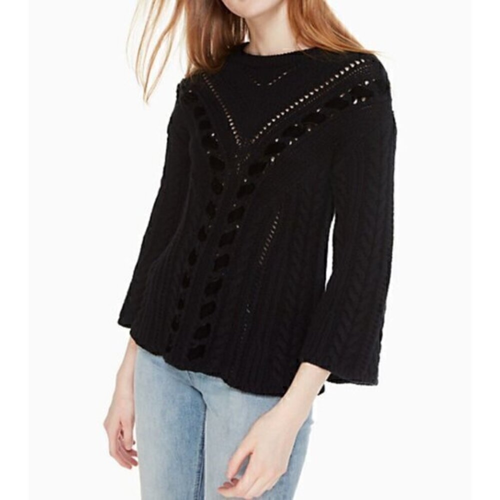 Kate Spade Women's Velvet Ribbon Cashmere Wool Broome Street Knit Sweater Sz S